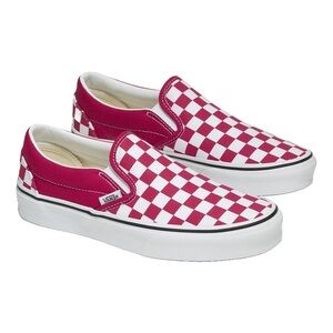 Vans Classic Checkerboard Slip Ons (Red/Maroon and White)